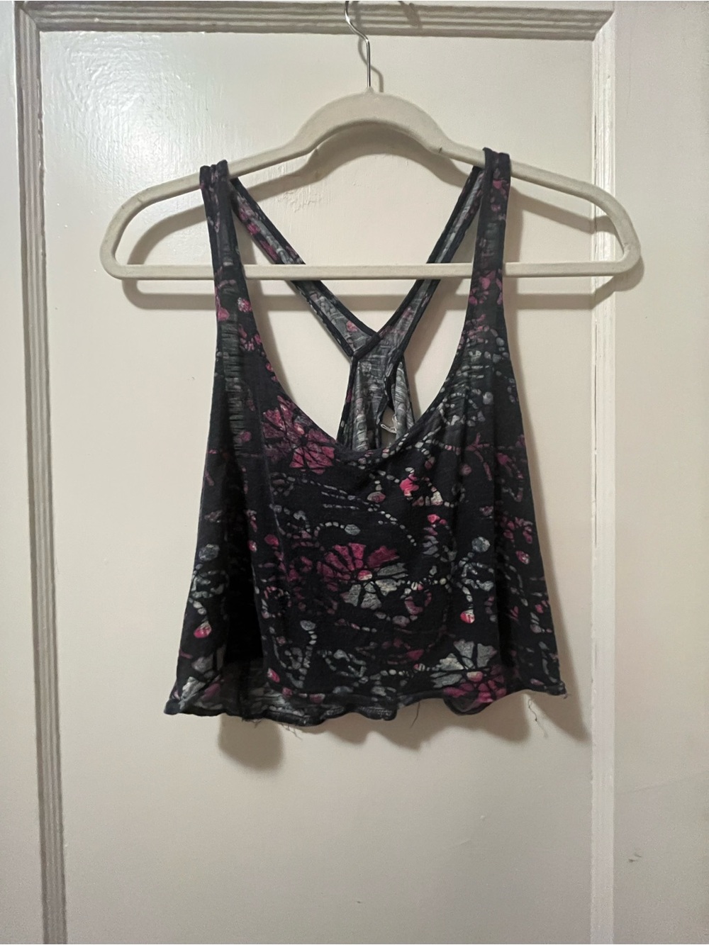 Ecote Navy Floral Racerback Tank with Pink and Gray Accents